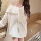 Off-shoulder Plain Loose Fit Sweater Dress
