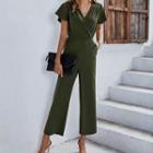 Plain V-neck Short Sleeve Jumpsuit