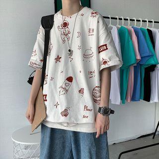 Couple Matching Cartoon Printed Short-sleeve T-shirt