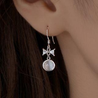 Bow Rhinestone Cat Eye Stone Sterling Silver Dangle Earring