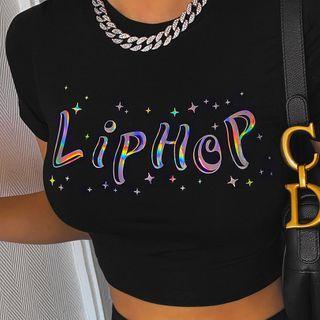 Hologram-letter Cropped Slim T-shirt