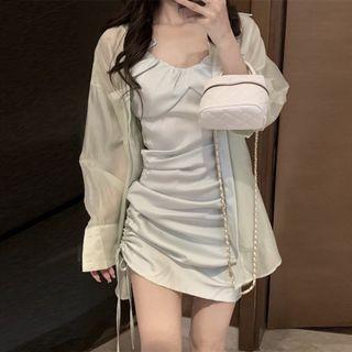 Spaghetti-strap Drawstring Mini Sheath Dress / Shirt