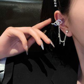 Rhinestone Stud Earring With Eye Ear Cuff 1 Pc - Left - Ear Cuff - Silver - One Size