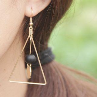 Wooden Bead Alloy Triangle Dangle Earring