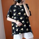 Elbow-sleeve Egg Print T-shirt