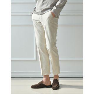 Band-waist Linen Blend Cropped Pants