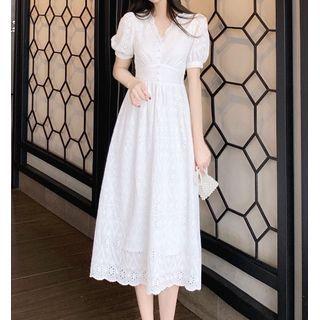 Short-sleeve Eyelet Lace Midi Dress