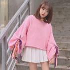 Ribbon Detail Lantern-sleeve Sweatshirt