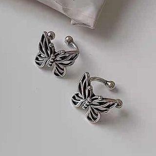 Alloy Butterfly Cuff Earring 1 Pair - Clip On Earrings - Silver - One Size