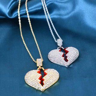 Broken Heart Rhinestone Pendant Necklace