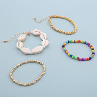 Set Of 4: Beaded Bracelet 0658 - Gold - One Size