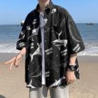 Whale Print Oversized Short Sleeve Shirt