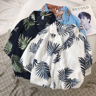Elbow-sleeve Leaf Pattern Shirt