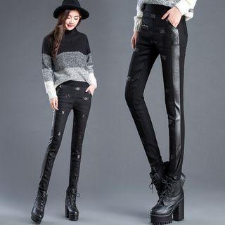 Lettering Faux-leather Pants