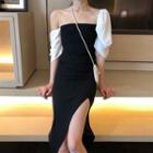 Two-tone One-shoulder Sheath Dress