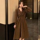 Lantern-sleeve V-neck Drawstring Dress