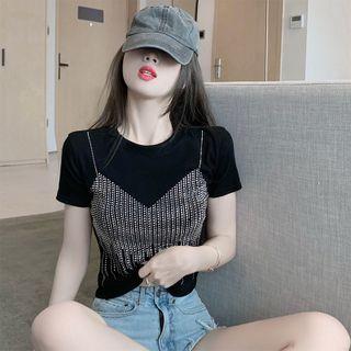 Round-neck Mock Two Piece Cropped Top