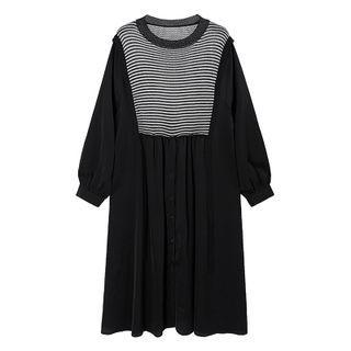 Striped Panel Midi A-line Dress Black - One Size