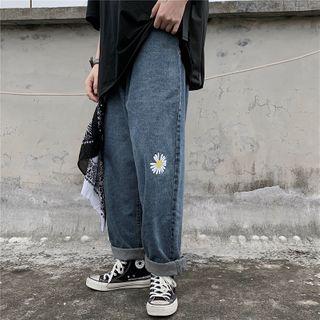 Daisy Embroidered Straight-cut Jeans