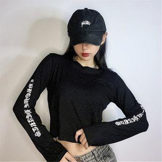 Crewneck Printed Letter Long-sleeve Top