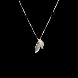 Leaf Pendant Alloy Necklace 1pc - Gold & Blue & White - One Size