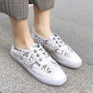 Lace Panel Faux Leather Sneakers