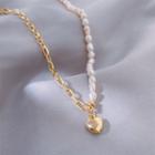 Heart Faux Pearl Necklace White Faux Pearl - Gold - One Size