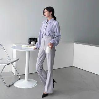Button-detail Bootcut Dress Pants