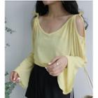 Cold Shoulder Sheer Long-sleeve T-shirt