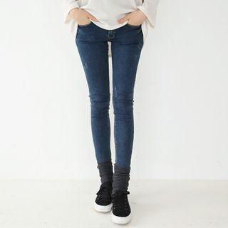 Brushed-fleece Lined Washed Skinny Jeans
