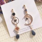 Non-matching Rhinestone Moon Dangle Earring 1 Pair - Asymmetric - Gold & Blue - One Size