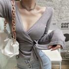 Deep V-neck Wrapped Crop T-shirt In 4 Colors