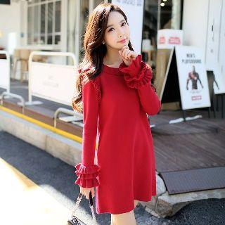 Long-sleeve Knit Shift Dress