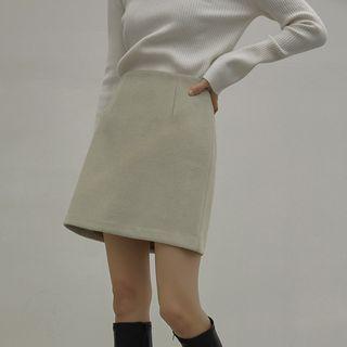 Plain Zip-back A-line Miniskirt