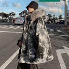Furry Trim Padded Camo Coat