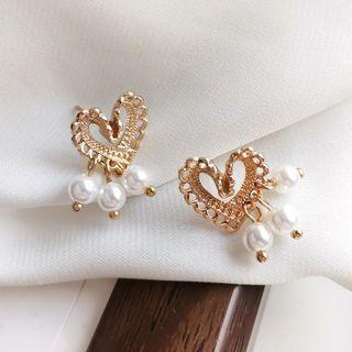 Heart Alloy Faux Pearl Earring