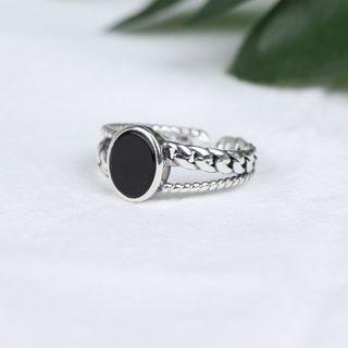 925 Sterling Silver Agate Layered Open Ring Black - One Size