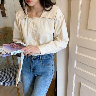 Long-sleeve Plain Collar Shirt