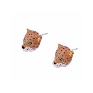 Fashion And Elegant Plated Gold Enamel Cheetah Blue Cubic Zirconia Stud Earrings Golden - One Size