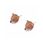 Fashion And Elegant Plated Gold Enamel Cheetah Blue Cubic Zirconia Stud Earrings Golden - One Size