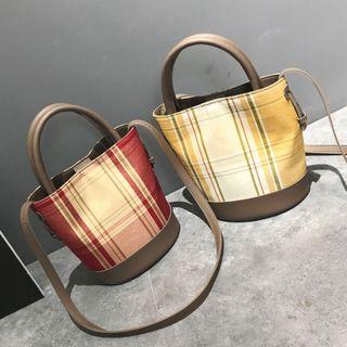 Plaid Canvas Bucket Bag