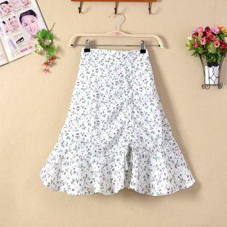 Floral Print Drawstring A-line Skirt