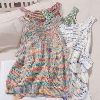 Melange Sleeveless Halter Knit Top