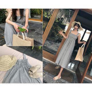 Smocked-yoke Striped Jumper Dress