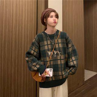 Embroidered Plaid Sweater