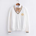 V-neck Crown Embroidered Sweater