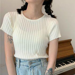 Rib Knit Short-sleeve Top