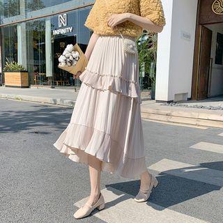 Asymmetric Ruffled Midi A-line Skirt