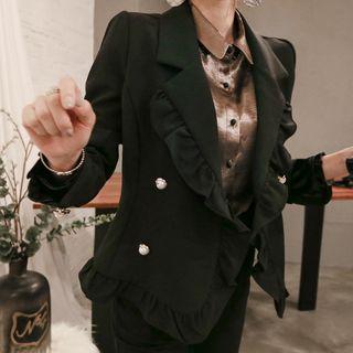 Ruffle Trim Double-breasted Blazer