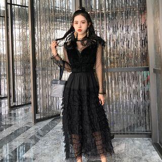 Mesh Panel Layer Maxi Dress